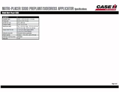 Nutri-Placer 5300 Spec Sheet