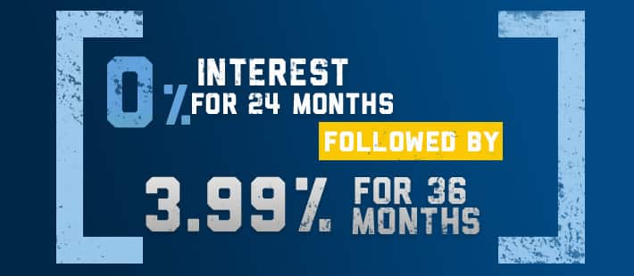 0% Interest for 24 Months followed by 3.9% for 36 Months 0% Interest for 24 Months followed by 3.9% for 36 Months